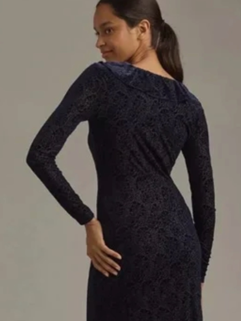 NWT Anthropologie Velvet Ruched Maxi Dress Blue V-neck Sz XS - Picture 2 of 7